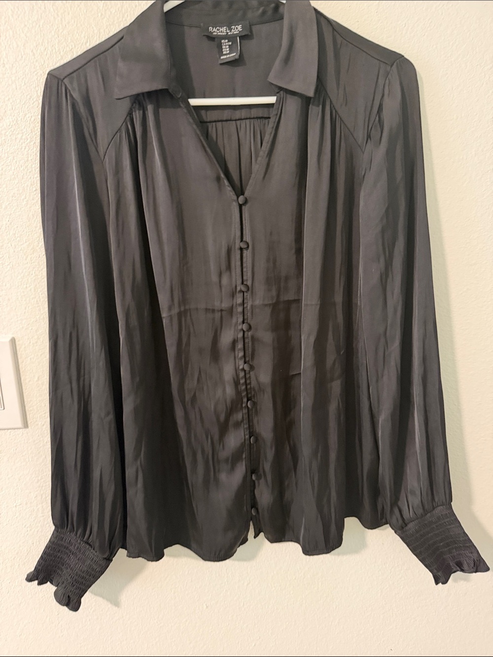 Rachel Zoe Black Long-Sleeve Silk-Look Button Front Shirt